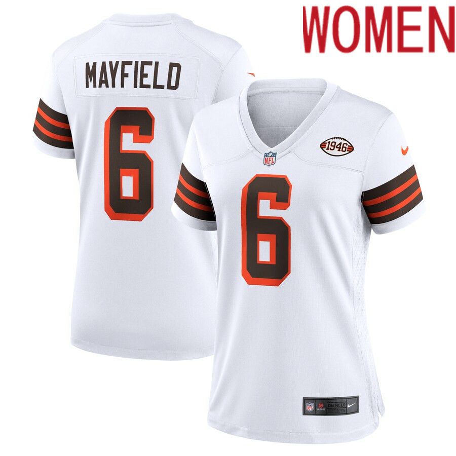 Women Cleveland Browns 6 Baker Mayfield Nike White 1946 Collection Alternate Game NFL Jersey